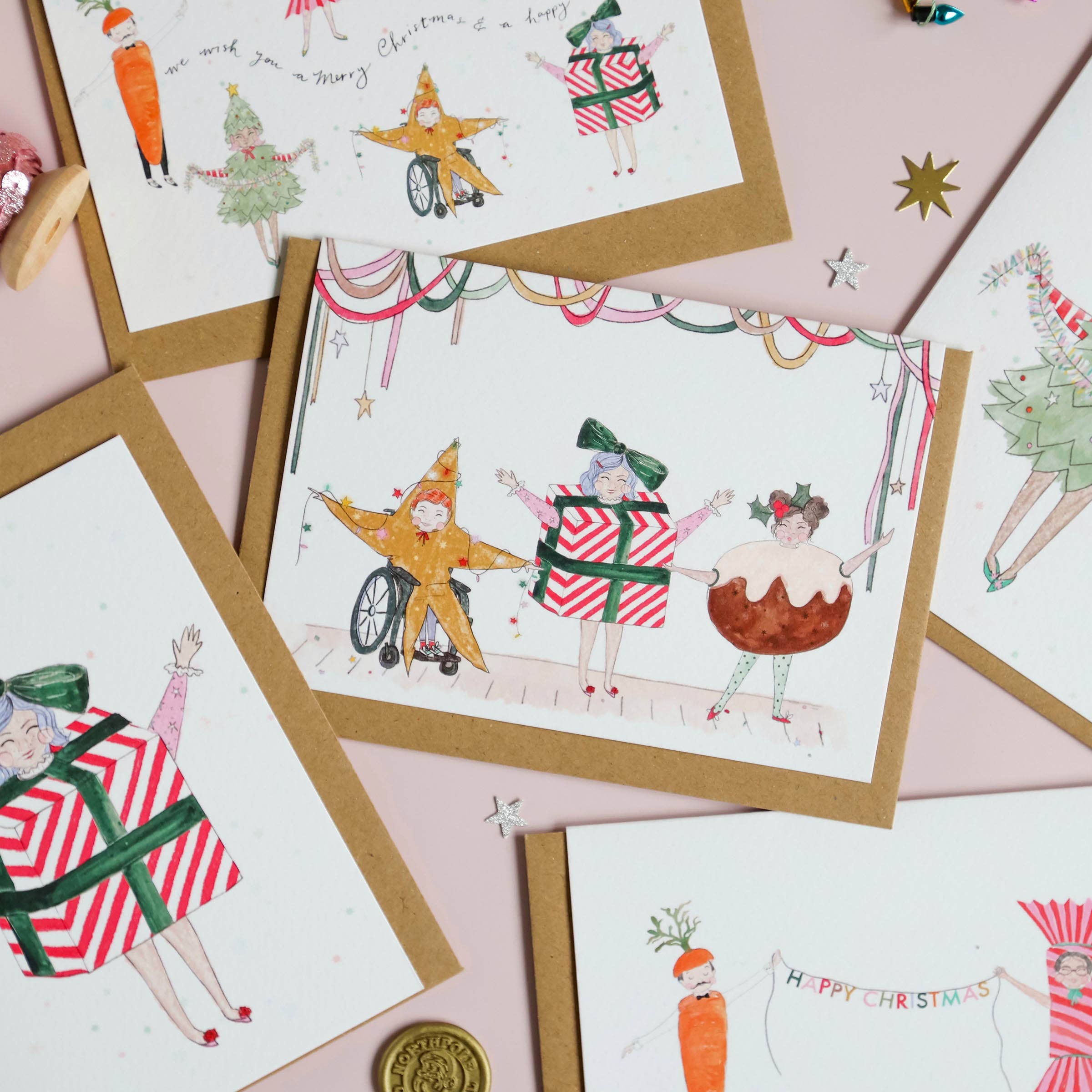 Pickled Pom Pom - Wholesale Christmas Card - The Pom Pom Players Troupe - mixed 5 pack1