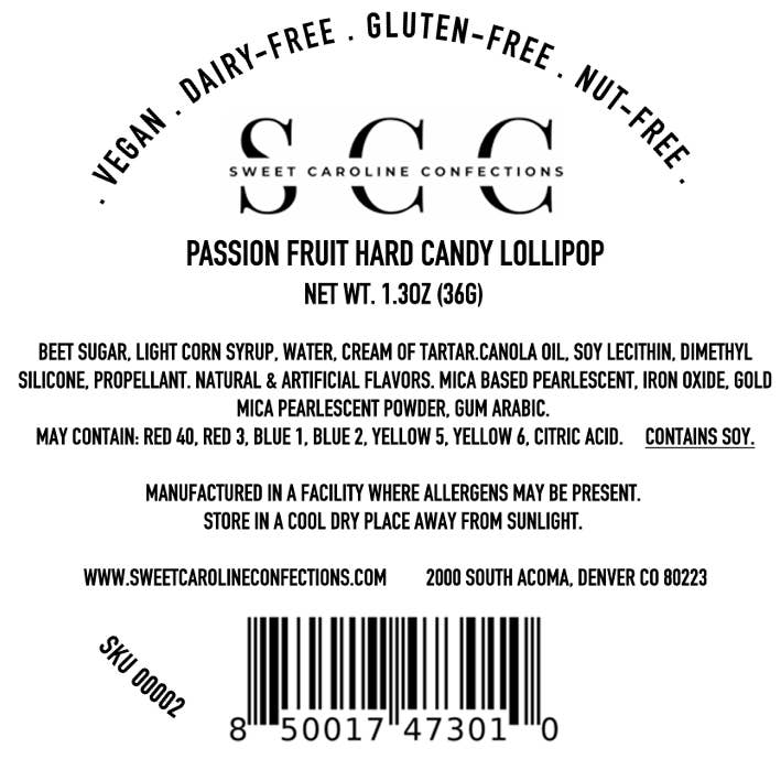 Sweet Caroline Confections - Wholesale Lollipop - Purple & Pink Lollipops, Passion Fruit, 10/Case - VEGAN4