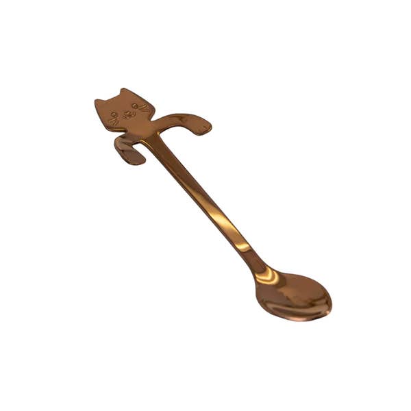 Urban Tokyo - Wholesale Kitchen Spoon - Cat Hanging 4.5"L Tea Spoon Rose Gold