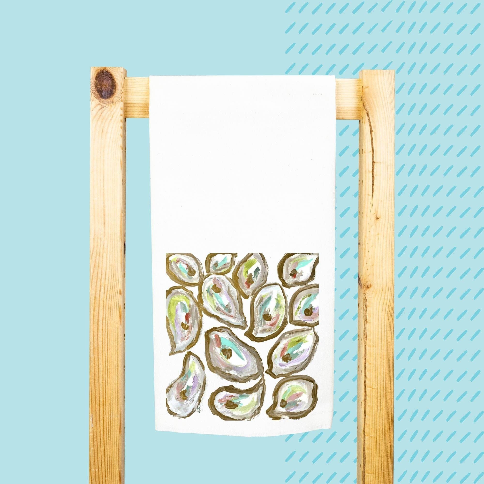 LuckyBird Apparel and Home - Wholesale Tea Towel - Watercolor Oysters Tea Towel