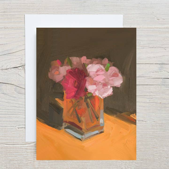 F67 Dianthus and Gerbera A2 Note Card and Envelope for wholesale by Amy Brnger Art and Paperworks