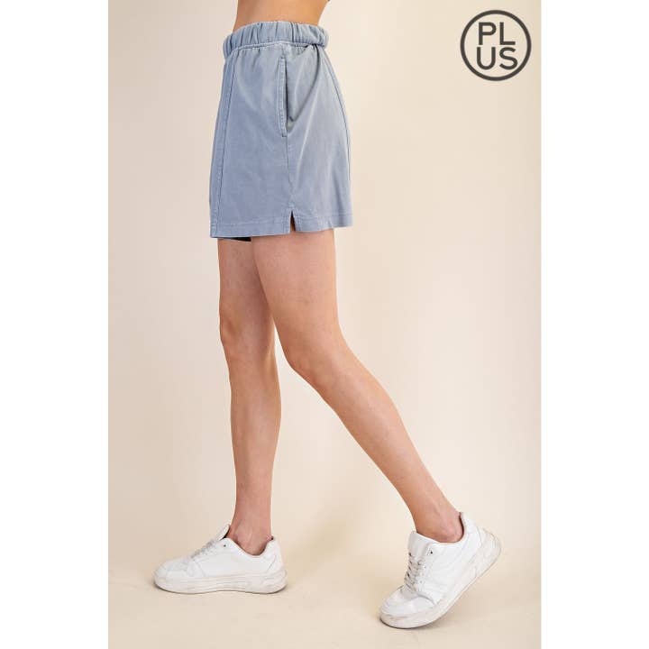 Rae Mode - Wholesale Athletic Shorts - Women's - PLUS SIZE MINERAL WASHED COTTON SLIT SHORT