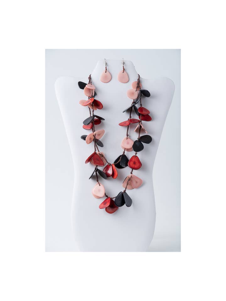 Nola Petal Long Tagua Necklace Set for wholesale by TaguArtsy
