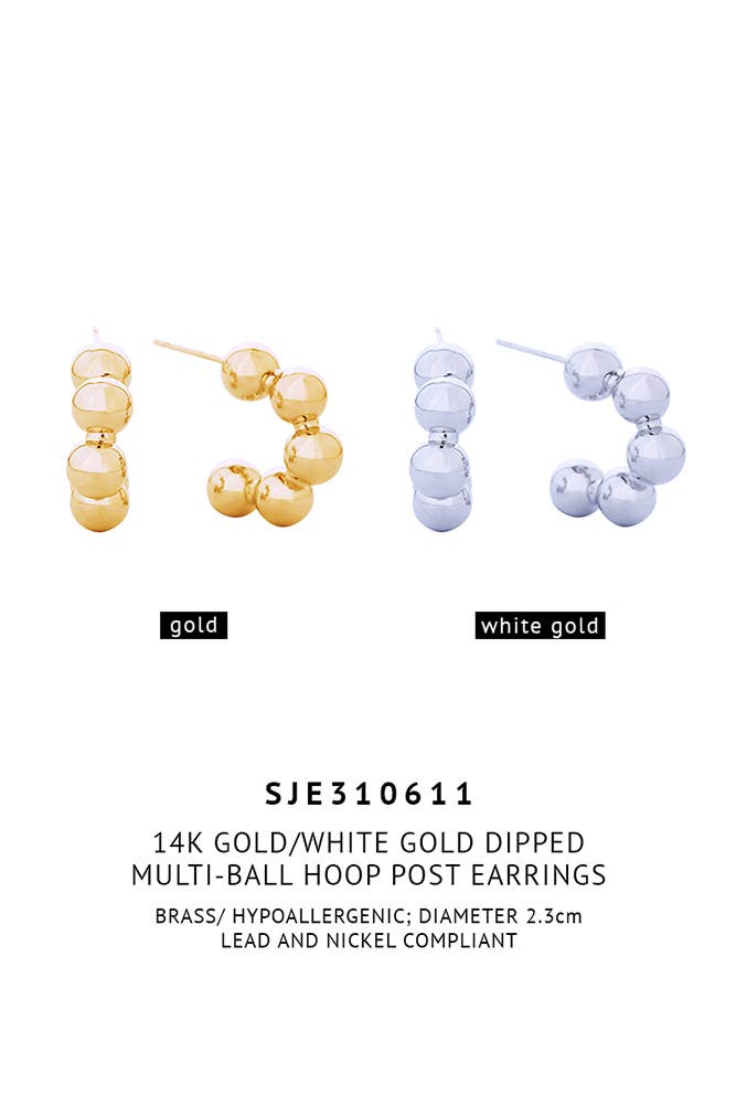 Hana - Wholesale Oorringen - 14K Oorbellen met Hoop Post met meerdere kogels2