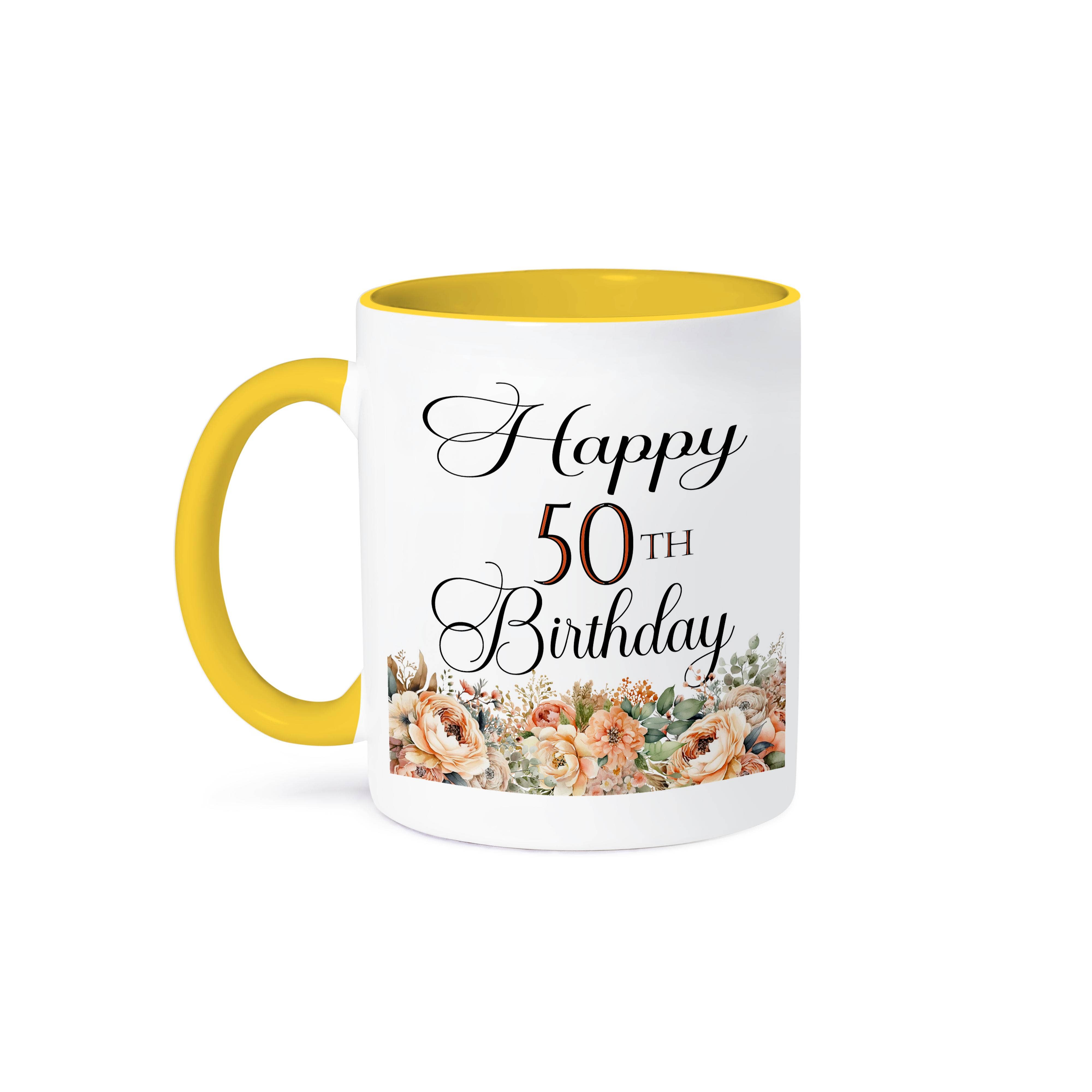 3dRose - Wholesale Coffee Mug - 3dRose, Happy 50th Birthday With Peach Flowers, Mug0