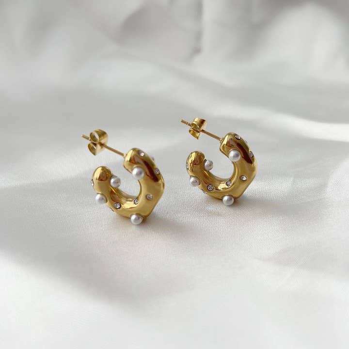 JESSA Jewelry - Wholesale Hoop Earrings - Dazzle Hoops - Pearls and CZ | Chunky Hoops2