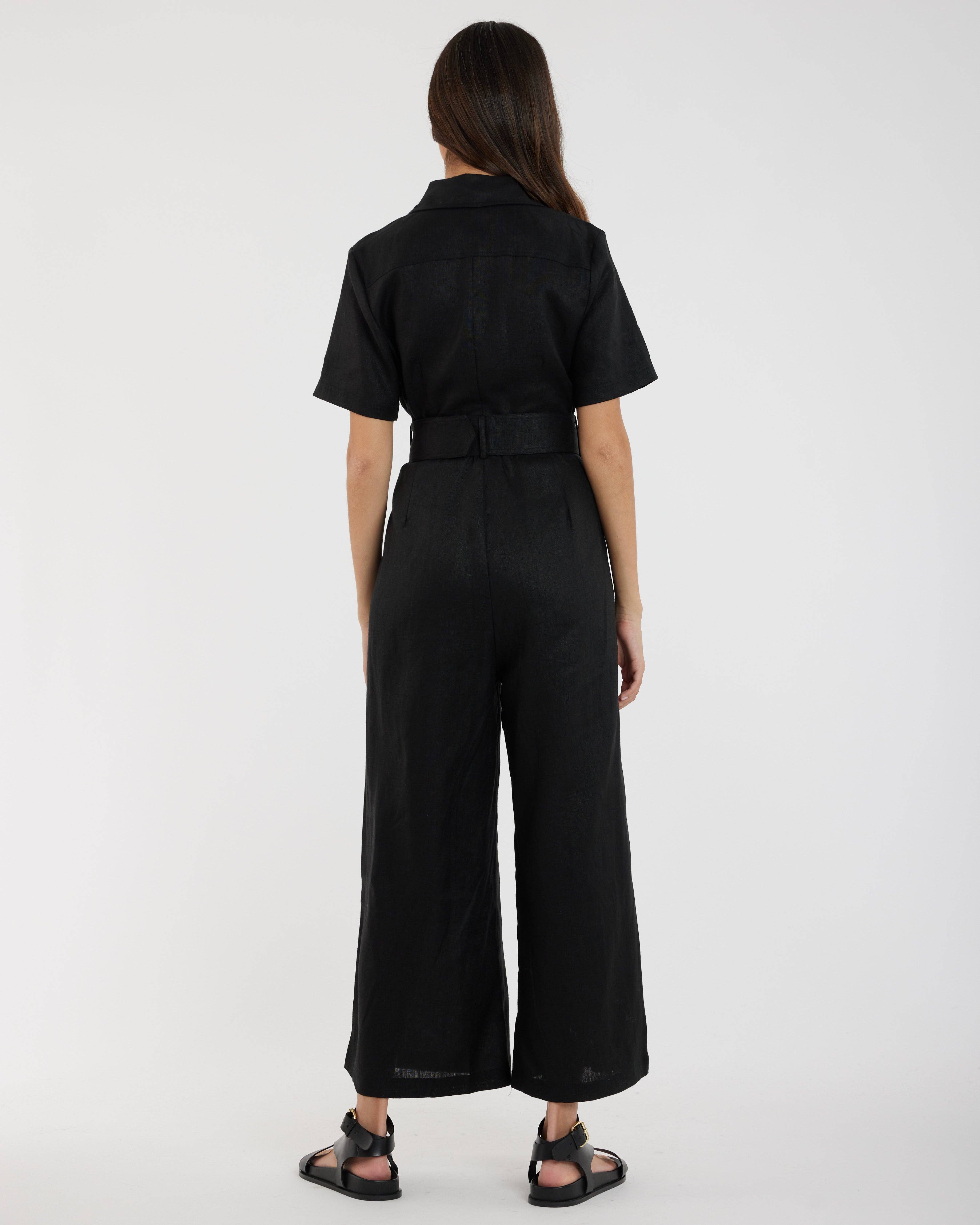 Portsea Linen Jumpsuit - Black for wholesale on Faire5