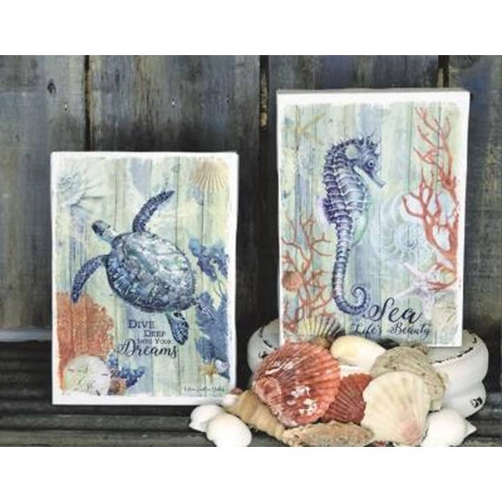DNS Designs - Wholesale Decorative Tabletop Object - Sea Life Tabletop Canvas (2 Assorted)