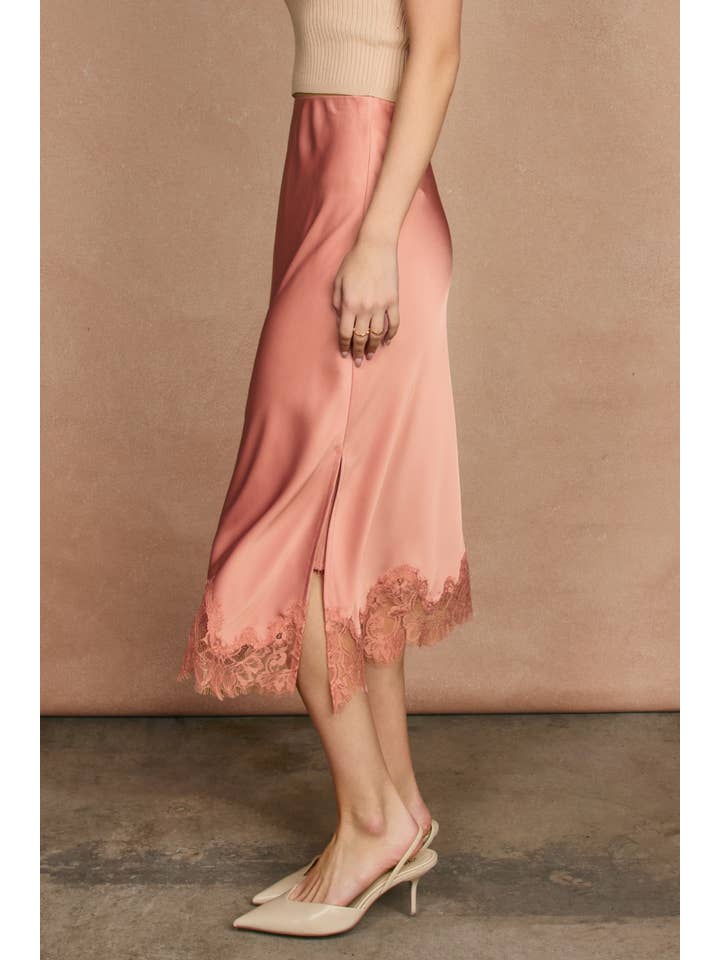 Dress Forum - Venta al por mayor Falda - Mujer - Falda lápiz de satén opaco con dobladillo de encaje (1)38