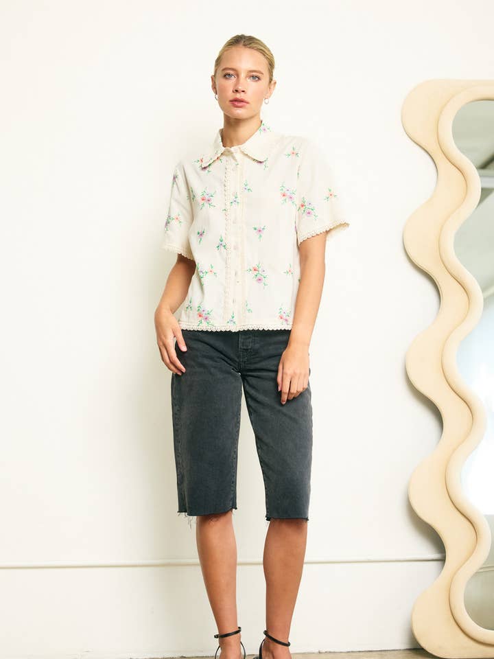 DEEP CREAM Embroidered Shirt - RT1134 for wholesale on Faire