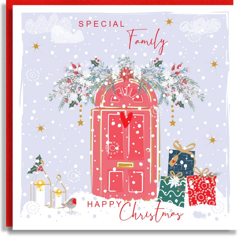 SABIVO Design – wholesale Christmas card – Family Red Door Festive Decor Print Christmas Wholesale Card0
