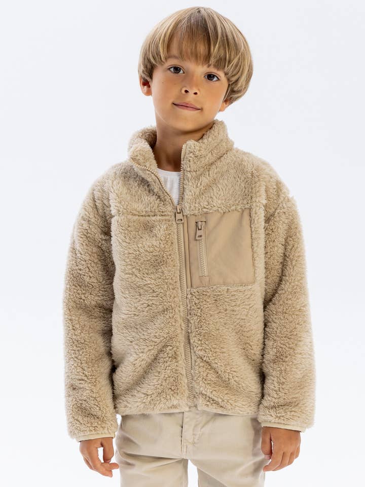 Boys Beige Sherpa Fleece Jacket for wholesale by Minoti sp. z o.o.