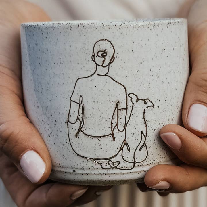 Wolf and Clay Pty Ltd - Wholesale Coffee Mug - Ceramic Mug - Girl sitting with small dog0