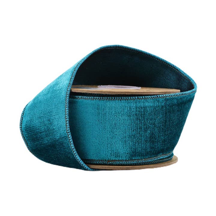 2 1/2" Wired Velvet Premium Ribbon | Teal w/ Teal Metallic Dupioni Backing | 5 Yard Roll
for wholesale by LA Ribbons Wholesale