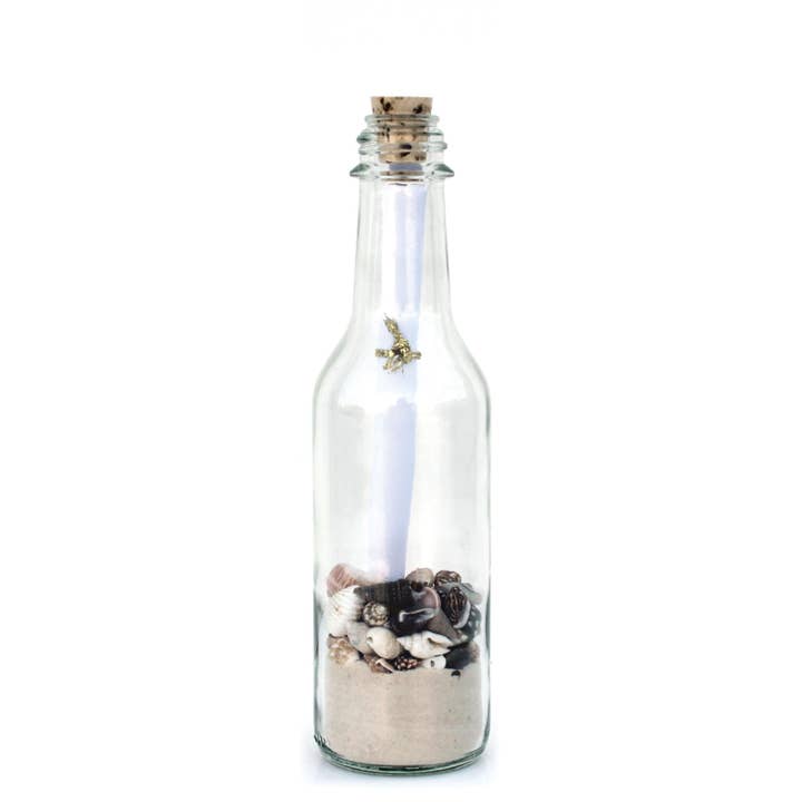 California Seashell Company - Wholesale Party Favor - 6" Message in a Bottle with Sand & Seashells (Color Options)