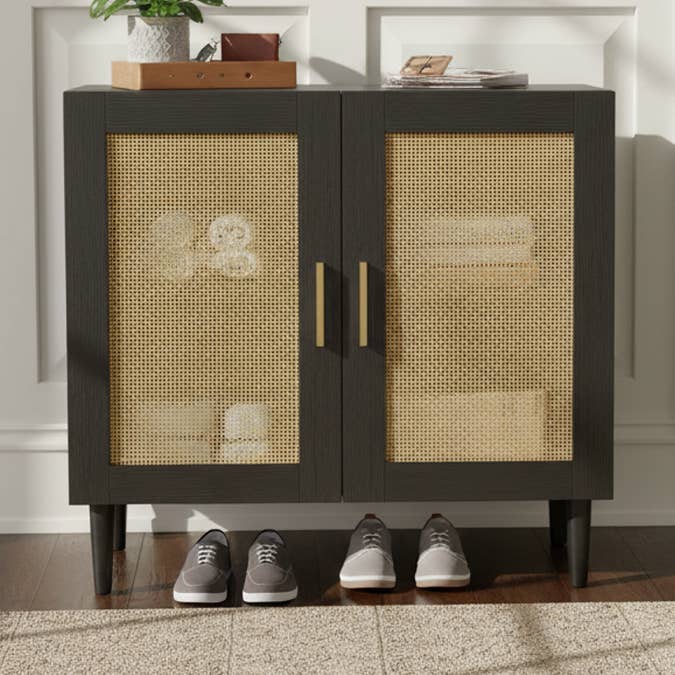 Modern Entryway Rattan Sideboard Cabinet& Adjustable Shelves for wholesale by HOMYCASA DESIGN INC