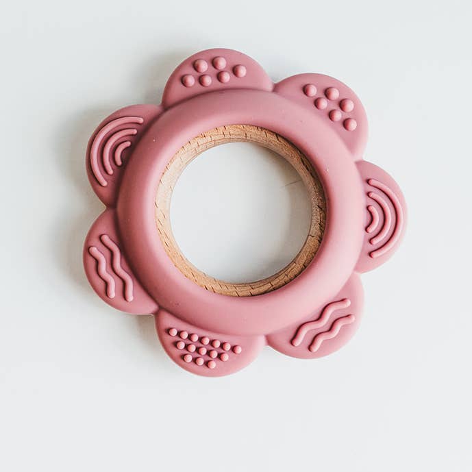Giften Market - Wholesale Teether (Not Clip-On) - Baby - Pink Flower Silicone & Beechwood Baby Ring Teether - Blush7