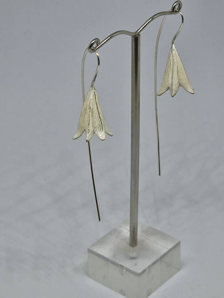 Lily (Lilium) drop earrings, hand made from Sterling Silver for wholesale by Andrew O'Dell Jewellery