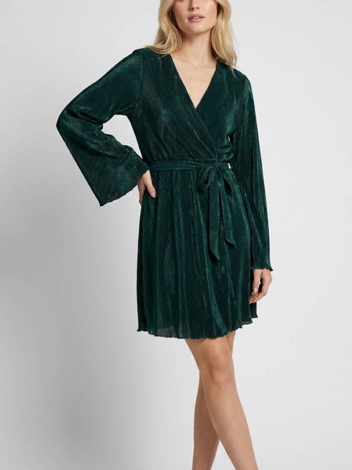 15141 grøn Wrap-kjoler i kort længde for engroshandel hos Lilie Rose