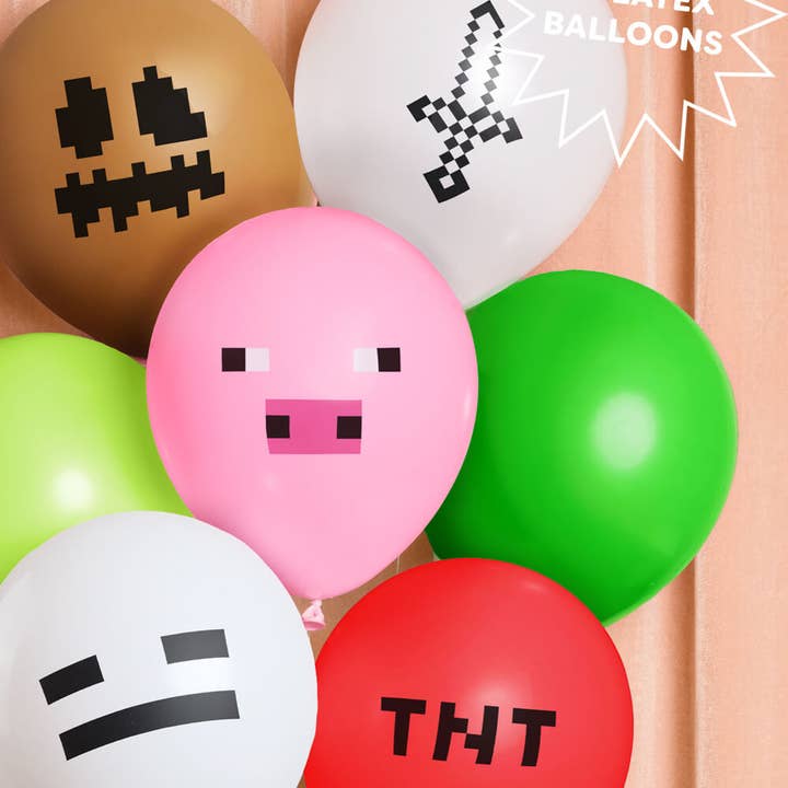 xo, Fetti - Wholesale Balloon - Pixel Minecraft Game Balloon Pack - 25 latex balloons, kids