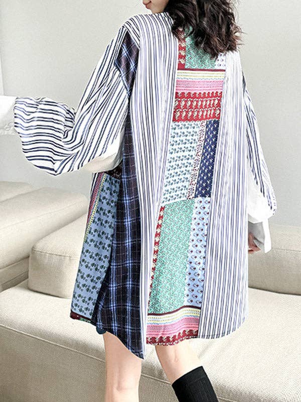 Sheer Trend - Vente Chemise à col boutonné – femme - Blouses et chemises à revers rayés à manches longues, amples et boutonnées, poches de couleur contrastante8