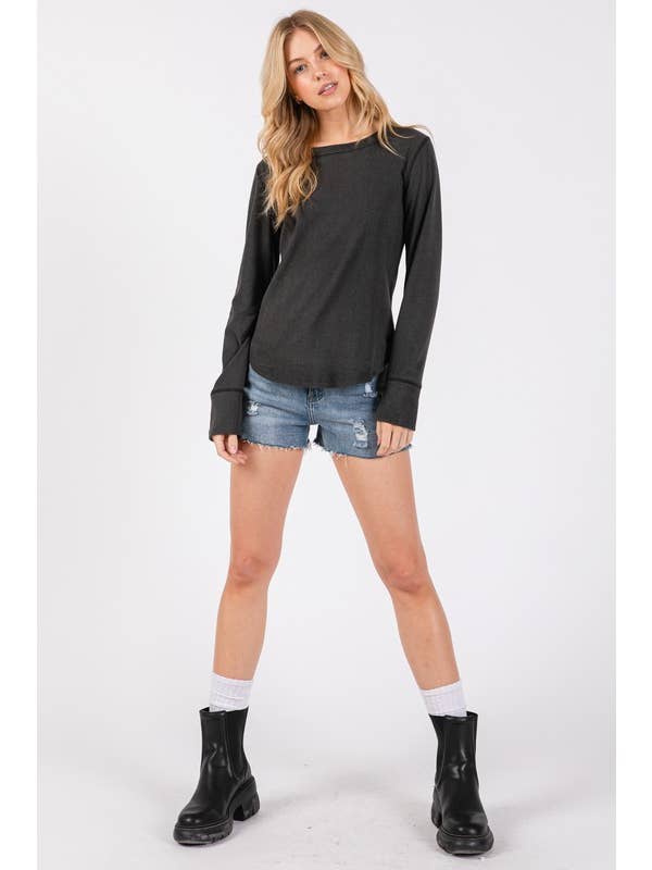 Final Touch - Wholesale Knit Top - Women's - Brushed Ribbed Fitted Long Sleeve Top - NT312802