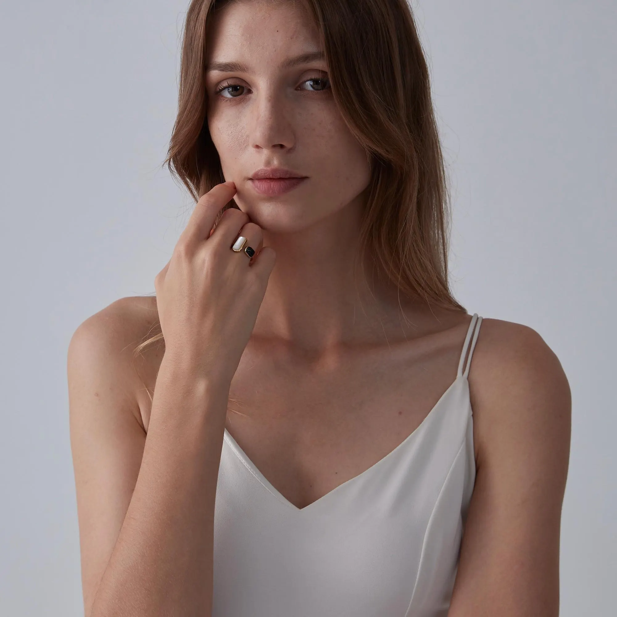 Perimade & Co. LLC - Wholesale Cocktail/Statement Ring - Black White Agate Onyx Cabochon Ring in 925 Sterling Silver5