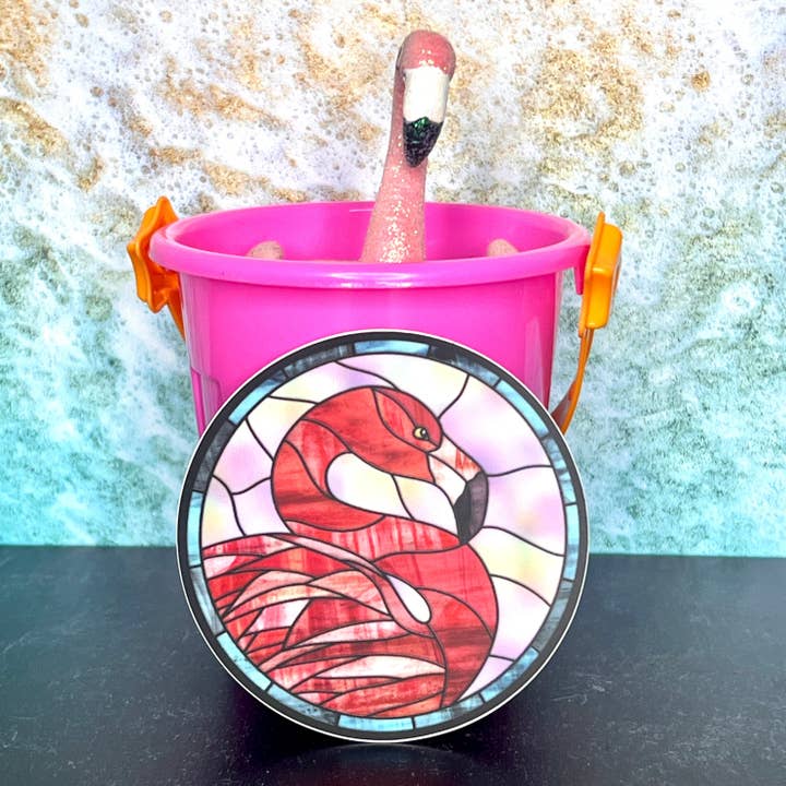 Flamingo Stained Glass Design Waterproof Sticker Decal for wholesale by The Local Print Shoppe
