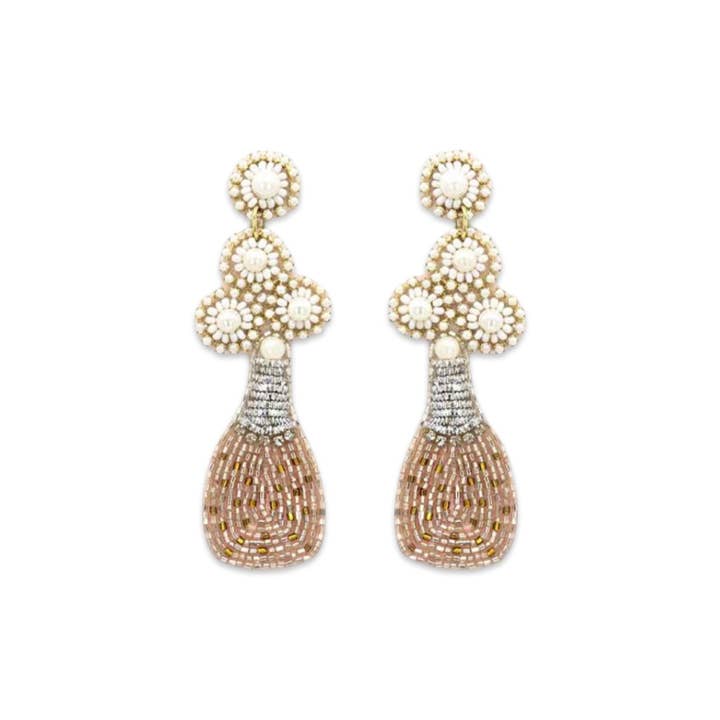 Pierce + Hide - Wholesale Dangle Earrings - Blush Beaded Champagne Glass Earring| Christmas Earrings0