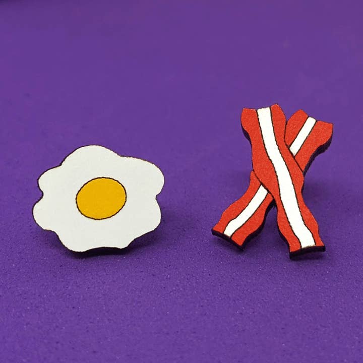 Handgemachte lustige Ohrringe mit Speck und Eiern für den Großhandel von Unpossible Cuts