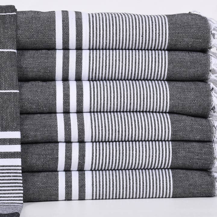 Asciugamano da Cucina, Elegante Strofinaccio a Righe Nere per la vendita all'ingrosso da parte di Organic Turkish Towels