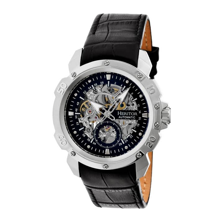Heritor Automatic - Wholesale Wrist Watch - Men's - Heritor Automatic Conrad Leather-Band Skeleton Watch1