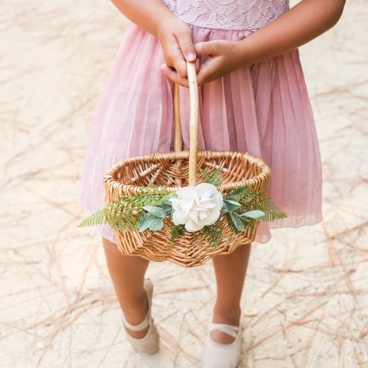 Rattan Flower Girl Basket | Willow Wedding Basket | Boho Dec for wholesale by Indy Supply Co
