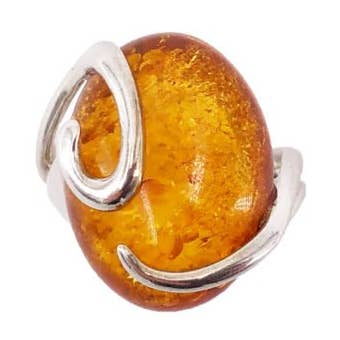 France Mineraux - Venta al por mayor Anillos grandes/de cóctel - Anillo de ámbar «Océane» - Plata de ley0