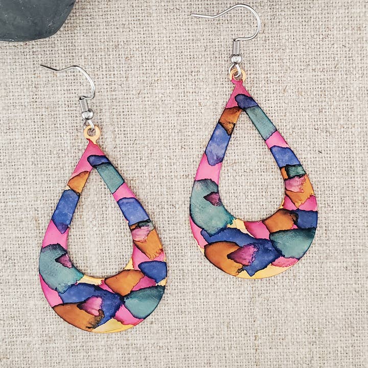 Covaly Artisan Jewelry - Wholesale Dangle Earrings - Alcohol Ink Copper Large Teardrop GoGo Earrings