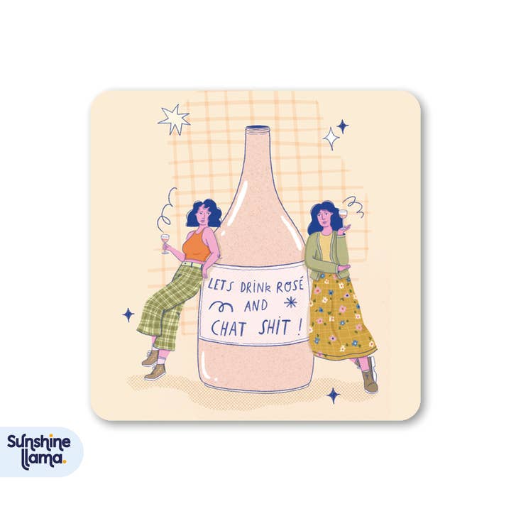Rosé and Chat Coaster - Sunshine Llama for wholesale by Lucy Maggie Designs