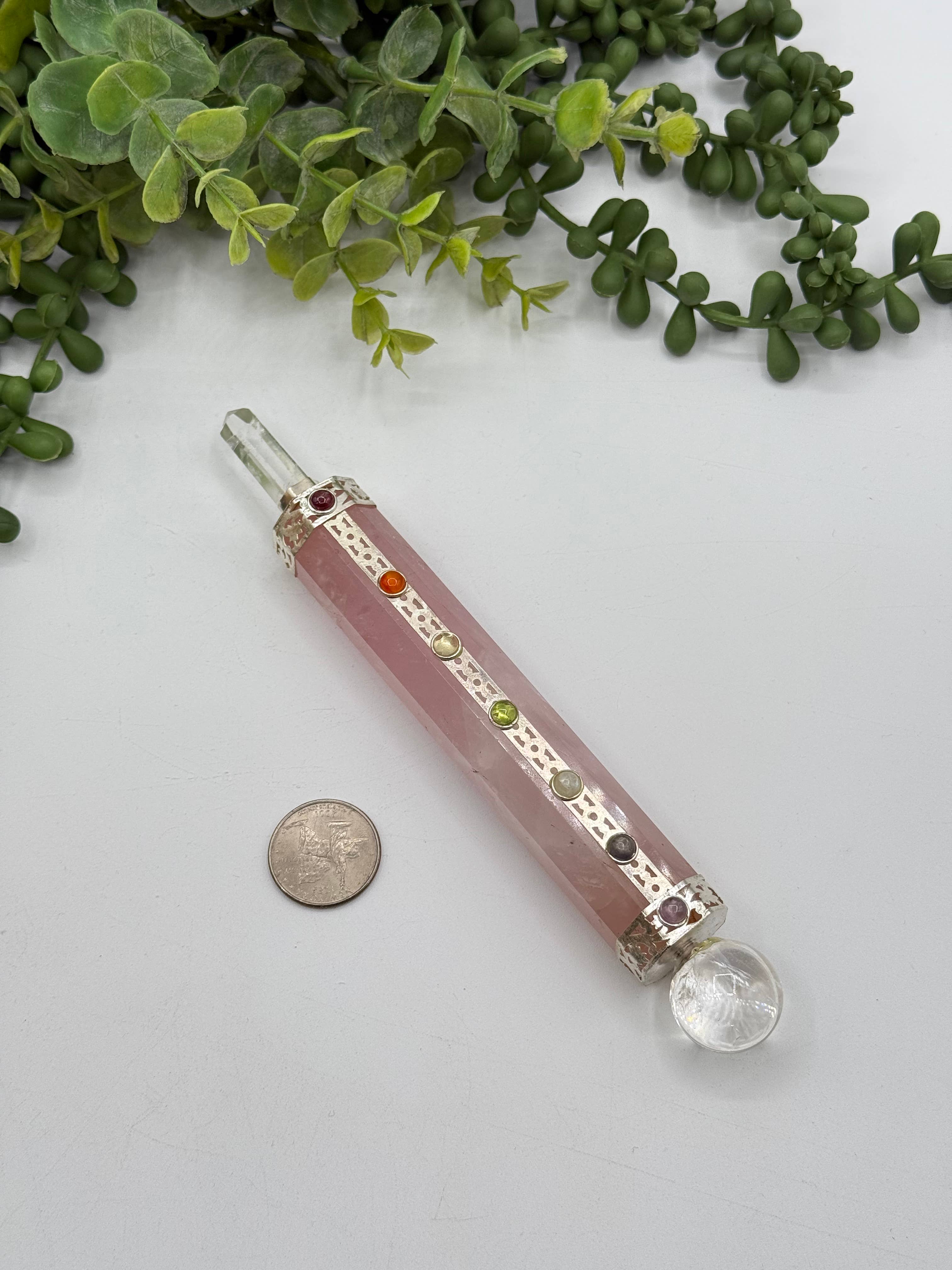 Meraki Gemstones - Wholesale Spiritual stone/crystal - Rose Quartz Chakra Massage Wands with clear quartz Point