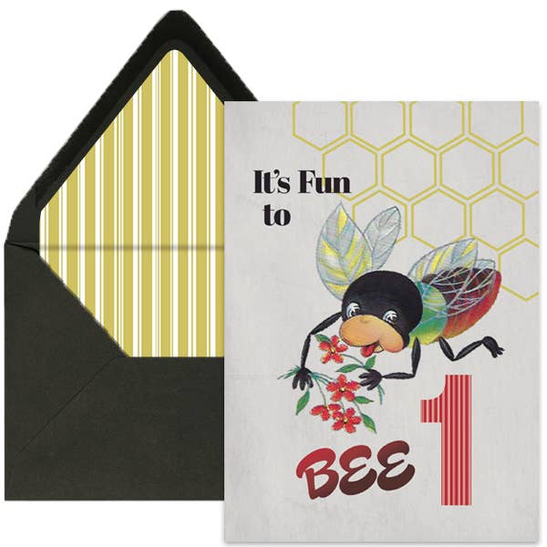 Vintage Bee Fun to be One Year Old Milestone Greeting Card for wholesale by Mod Lounge Paper Company