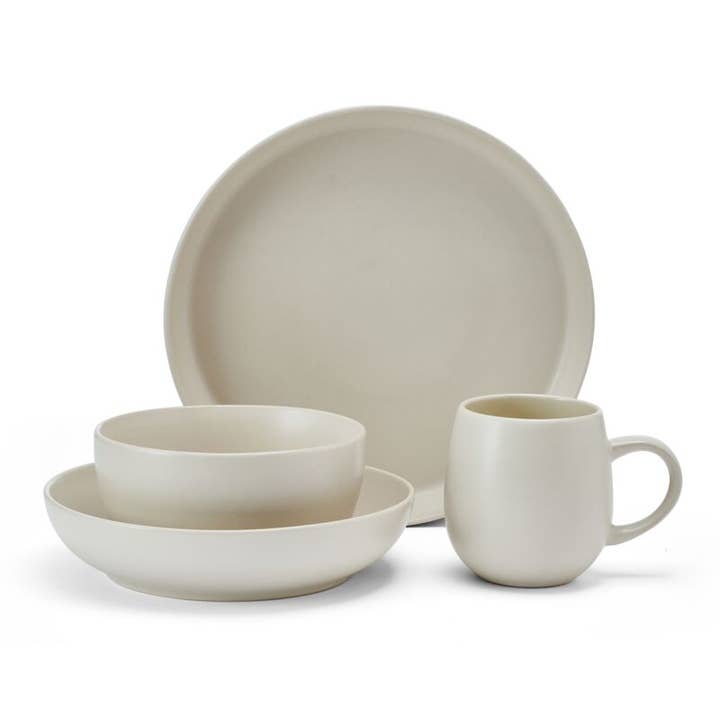 Fitz and Floyd® Mikasa® Pfaltzgraff® - Wholesale Dinnerware Set - MIkasa Camden Cream 16Pc DW Set Brown Bx Pkg