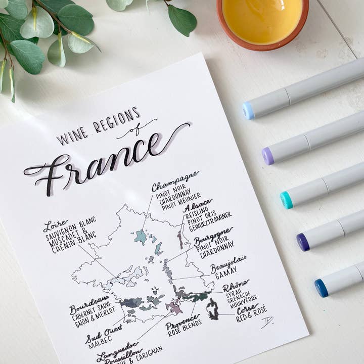 Wine Regions of France | Recycled Cardstock Print for wholesale by D. Prince Designs