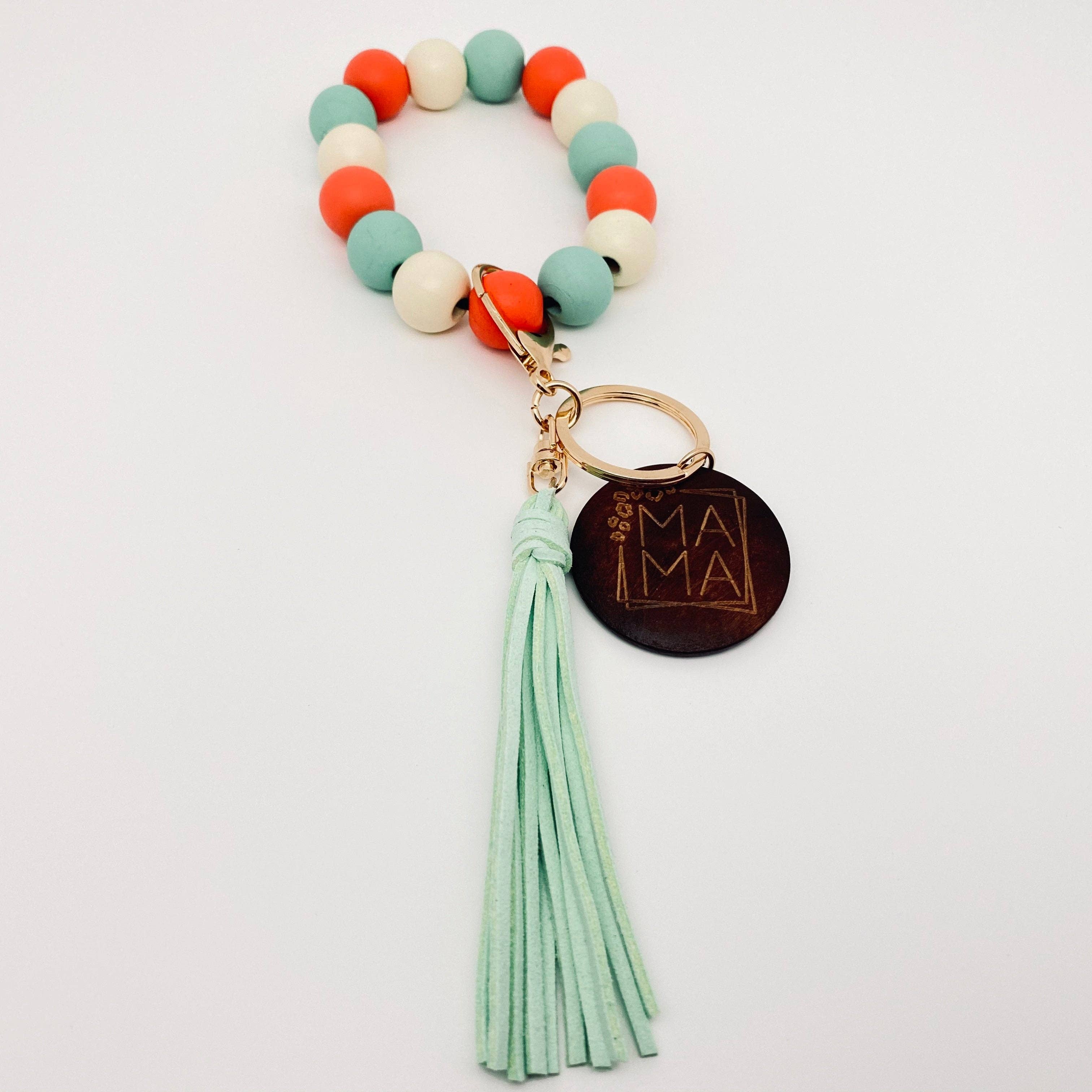 Mio Queena – Engroshandel Nøgleringarmbånd – MAMA vedhæng i træ med perler og elastisk armbånd til nøgler13