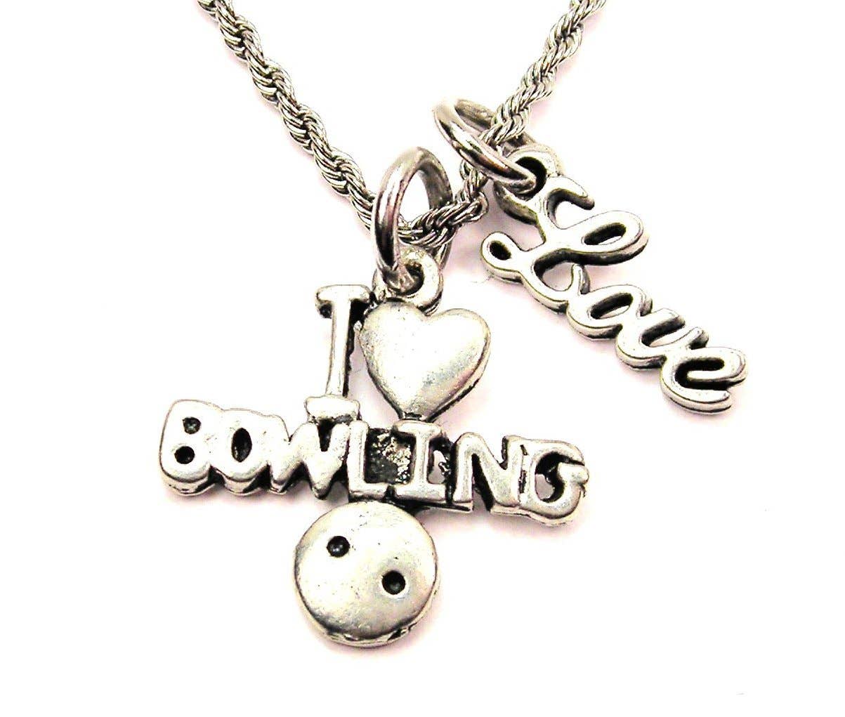 Chubby Chico Charms - Vente Colliers à pendentif - I Love Bowling Collier en corde 20" avec amour Accent Sports0