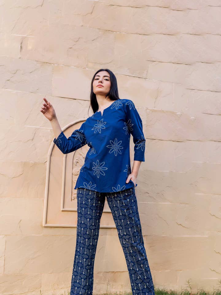 Indigo Bliss Cotton Pajama Set for wholesale by Offtheory
