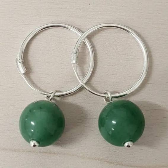Aventurine - Silver hoop earrings with 8mm stone for wholesale by Ethike.eu