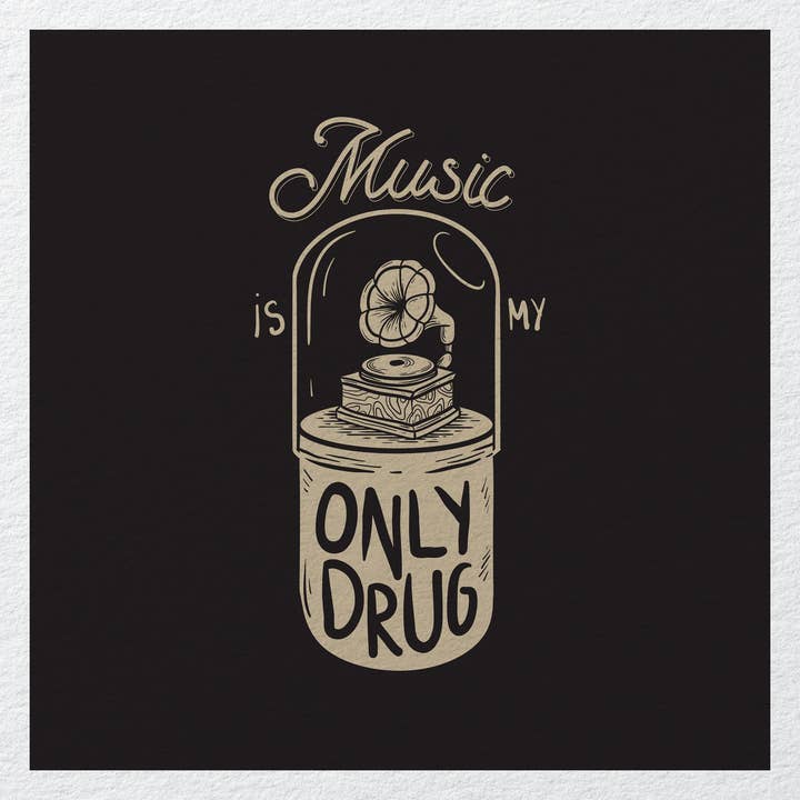 Music Is My Only Drug Printed Fabric Panel for wholesale by Hills Of Fabric