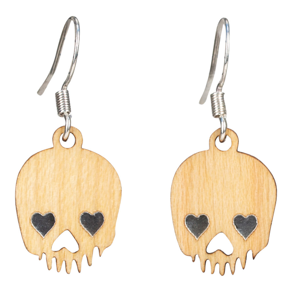 Woodcutts Inc. - Wholesale Dangle Earrings - Skull Twig Earring with Silver Foil Accent0