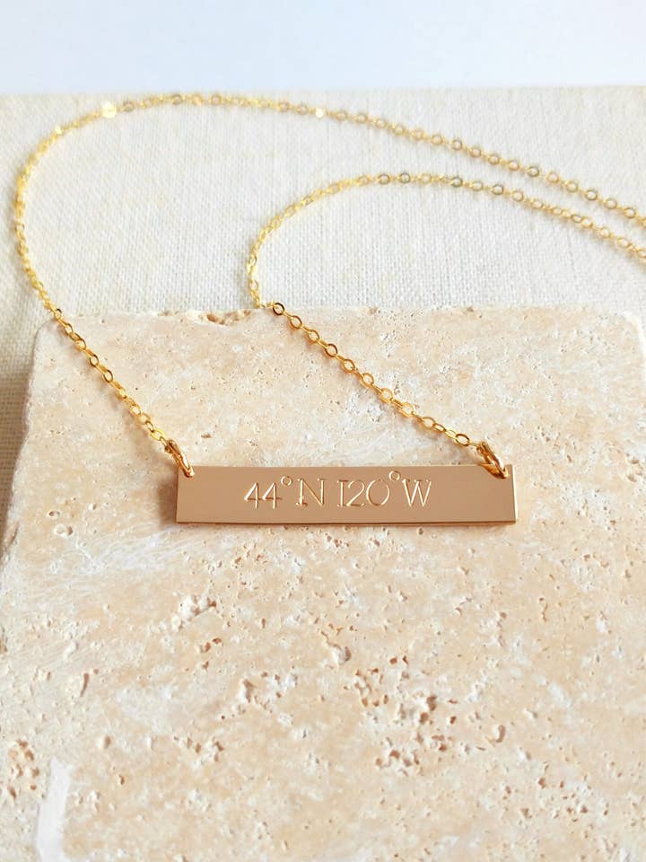 Oregon Coordinates Bar Necklace for wholesale by M. Cawood