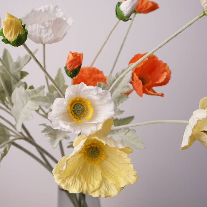 Sweet Home Deco - Wholesale Artificial Flowers - 24''T Real Touch Poppy Flower, Single Poppy Stem, Pink/White