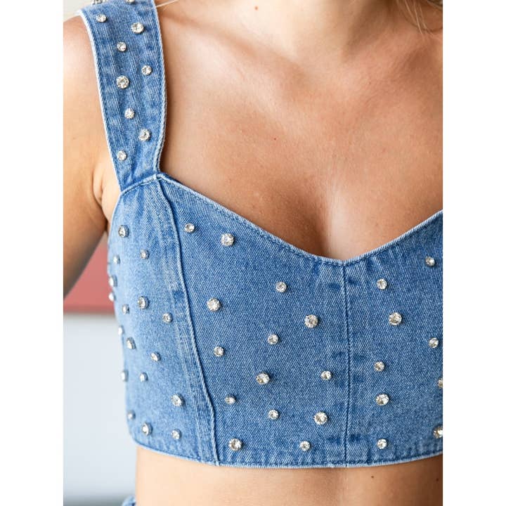 Med Wash Rhinestone Belt Denim Tank Top for wholesale on Faire3