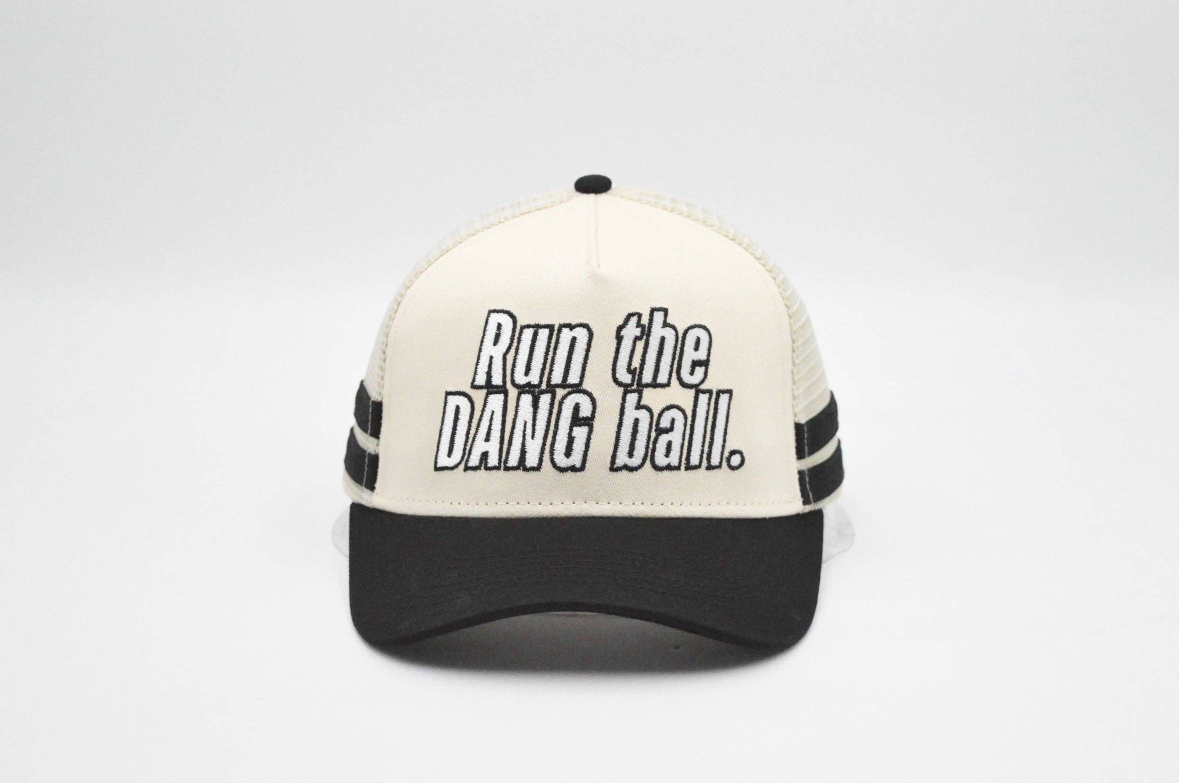 Black Run The Dang Ball Vintage Trucker Hat for wholesale on Faire